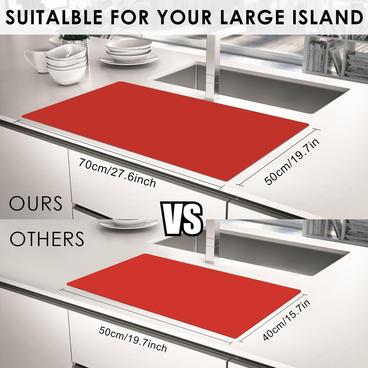 Extra Large Silicone Mats For Kitchen Counter, Food Grade Silicone Placemats for Kids, Nonstick Silicone Mat for Baking Crafts, Heat Resistant Pastry Mats for Rolling Dough Nonslip, 28''x20'' Red