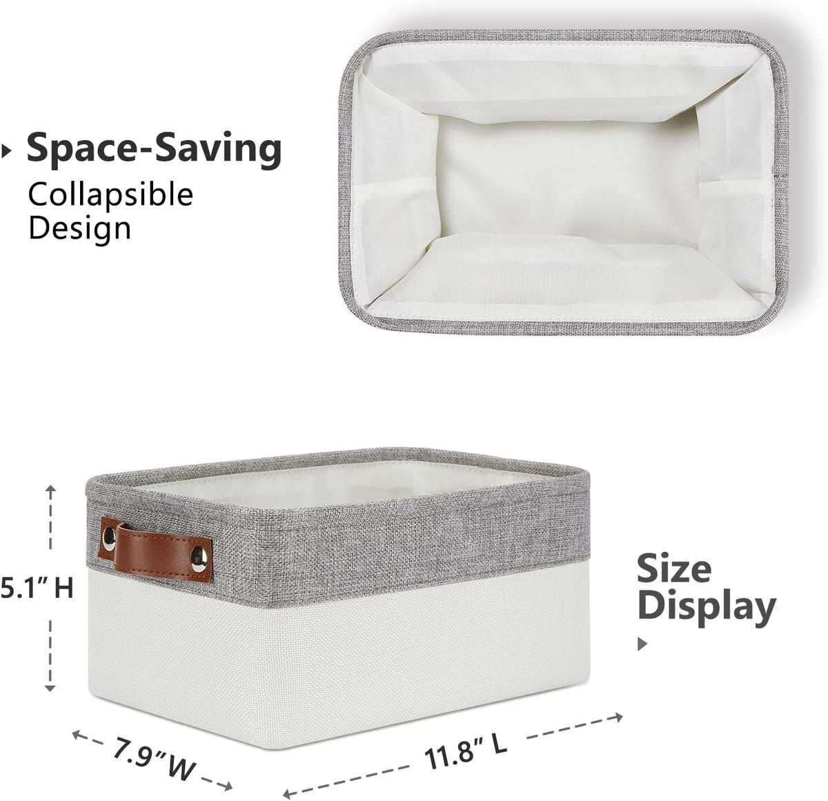 DULLEMELO Storage Baskets Bins for Organizing, Small Fabric Baskets for Shelves, Closets, Nursery, Home, Office, Empty Gift Baskets (6-Pack, Grey&White)
