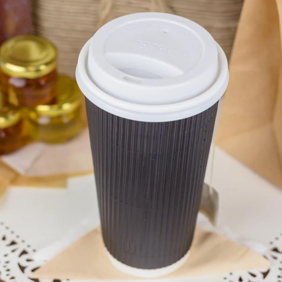 Karat C-KRC520B 20 oz Ripple Paper Hot Cups - Black (Case of 500)