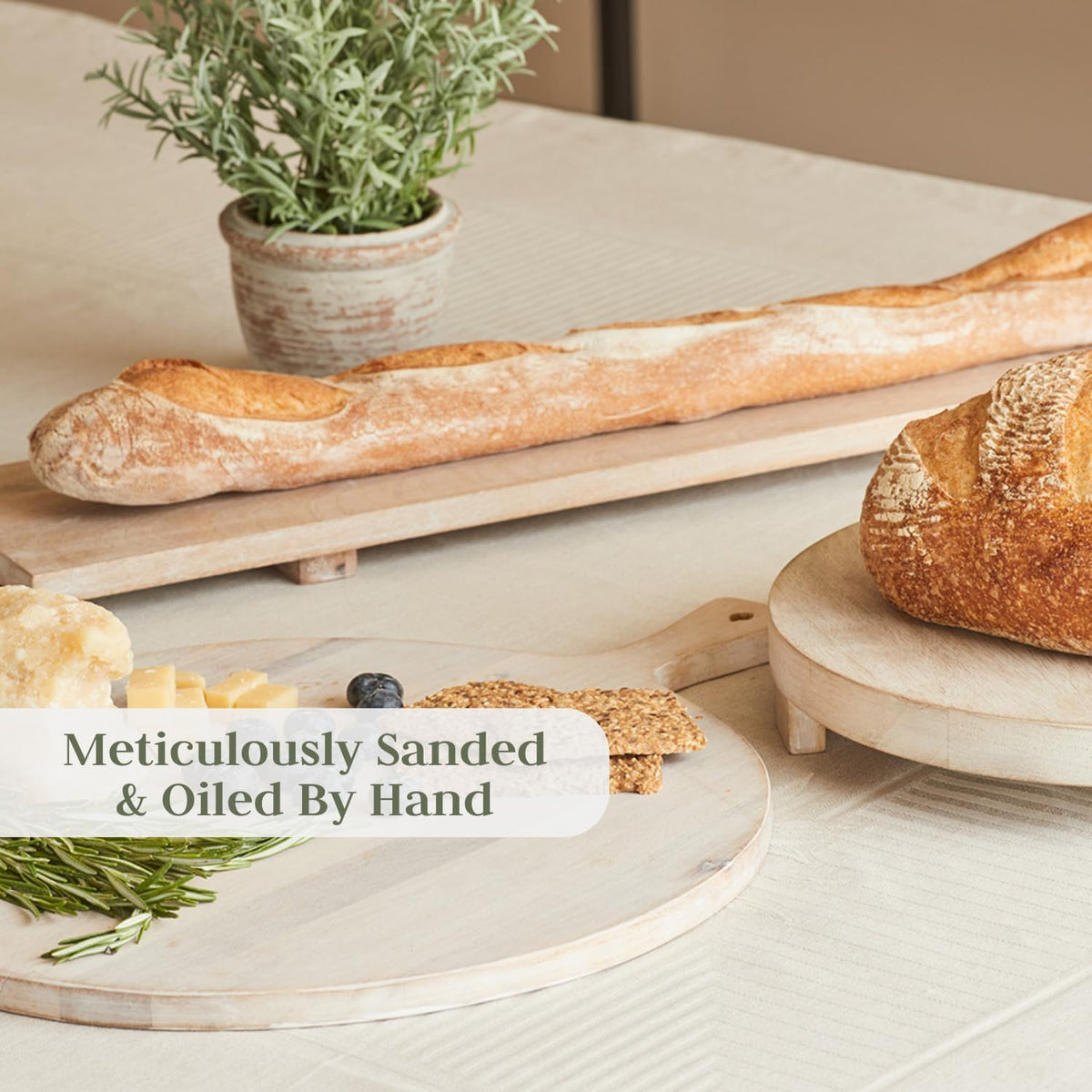 Wood Cutting Board 22in Handmade Round Serving & Chopping Board Paddle with Handle, Premium Home Decor Wooden Cutting Boards for Kitchen Display & Chopping, Light Wood