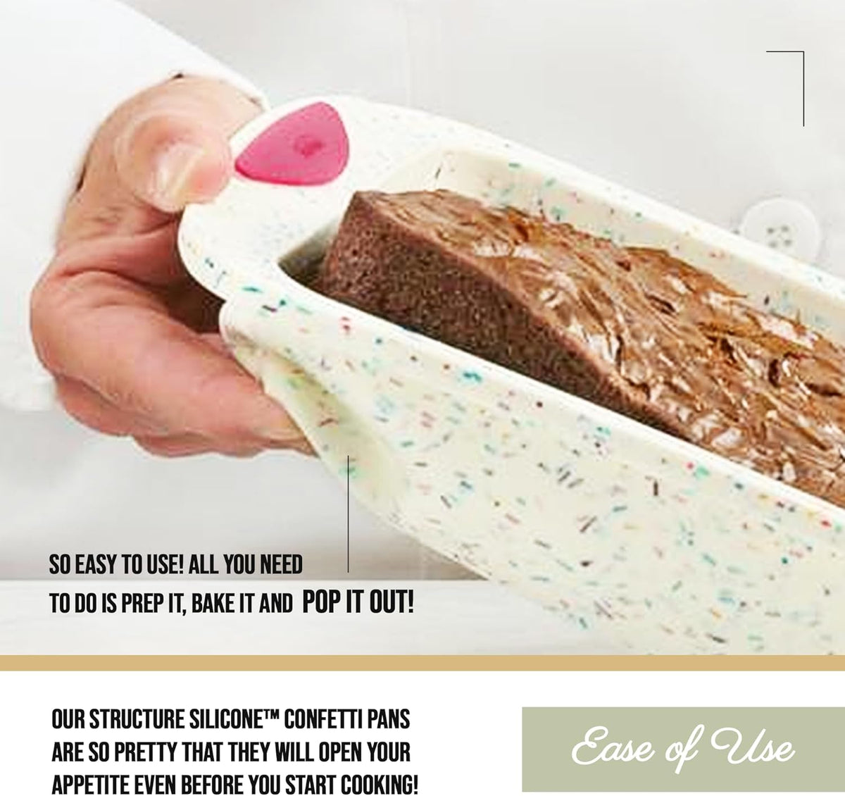 Trudeau 8x8in Confetti Silicone Cake Pan – Reinforced Hybrid of Flexible Silicone and Hard Lining for Shape Stability – Nonstick, BPA Free, Oven Safe to 428°F, and Dishwasher Safe