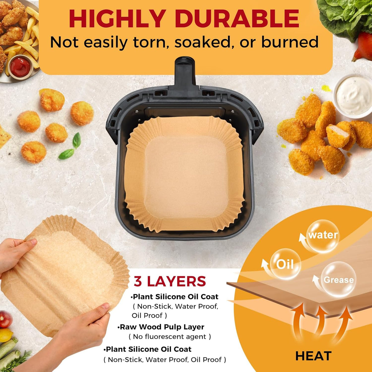 Air Fryer Liners Disposable - 100Pcs 4.7In Square Parchment Paper for Air Fryer, Non-Stick Oilproof Baking Paper Sheets for 1-3 QT Airfryer Basket