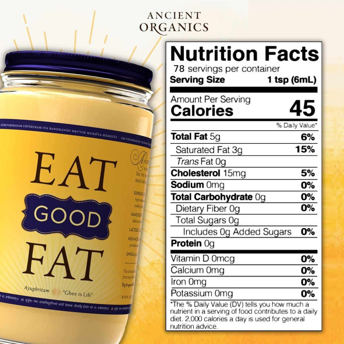 Ancient Organics Ghee, Organic Grass Fed Gluten Free Clarified Ghee Butter with Vitamins & Omegas, Lactose Free, 100% Certified Organic, Kosher, USDA Certified, Made in USA - 16 Fl Oz (Pack of 2)