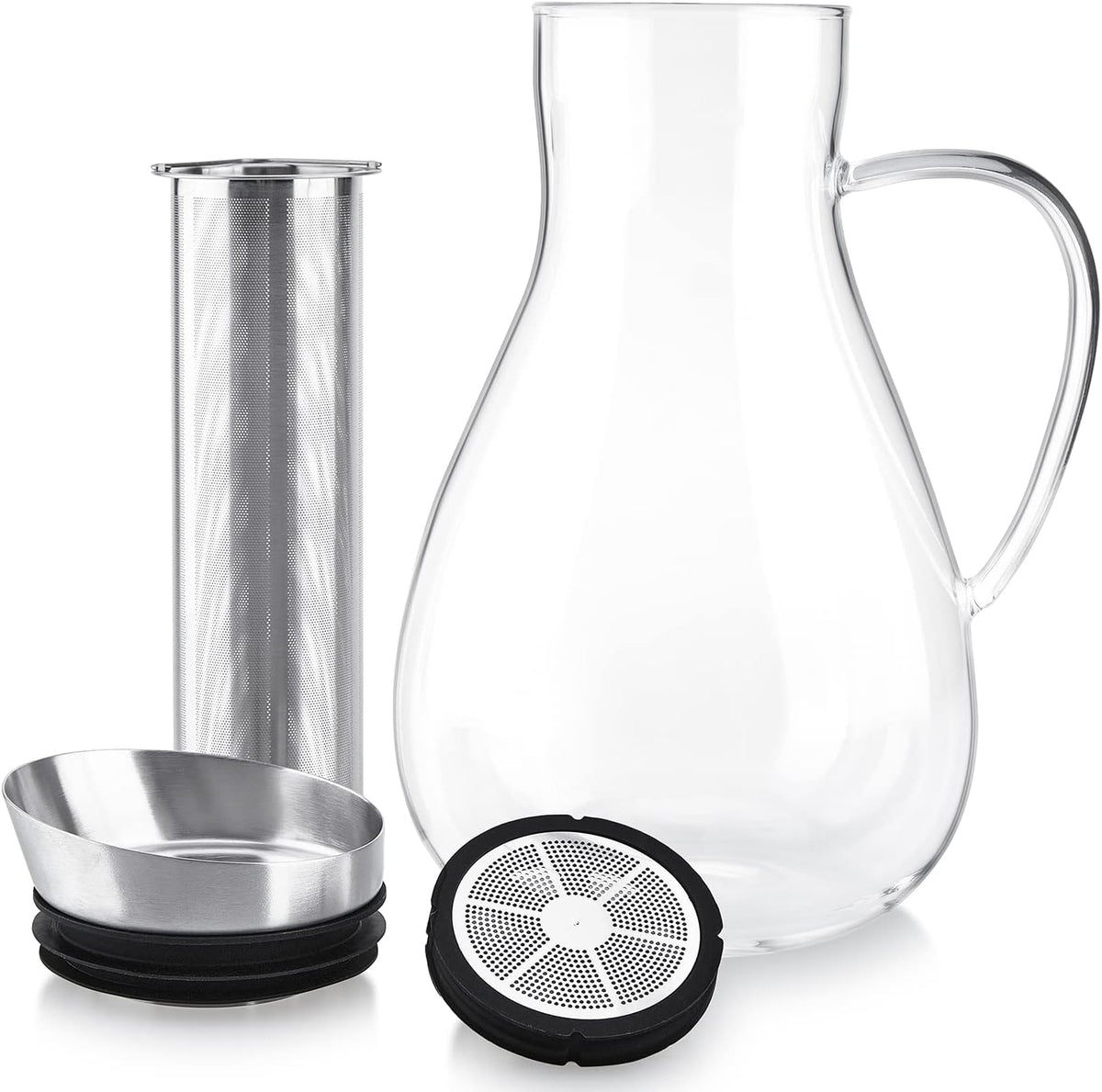 Teabloom Large Multi-Brew Glass Teapot + Kettle + Pitcher (68 OZ / 2.0 L / 8 CUPS) – Brew and Serve Hot Tea, Iced Tea, Cold Brew Tea and Fruit Infused Water – Silhouette Tea Maker