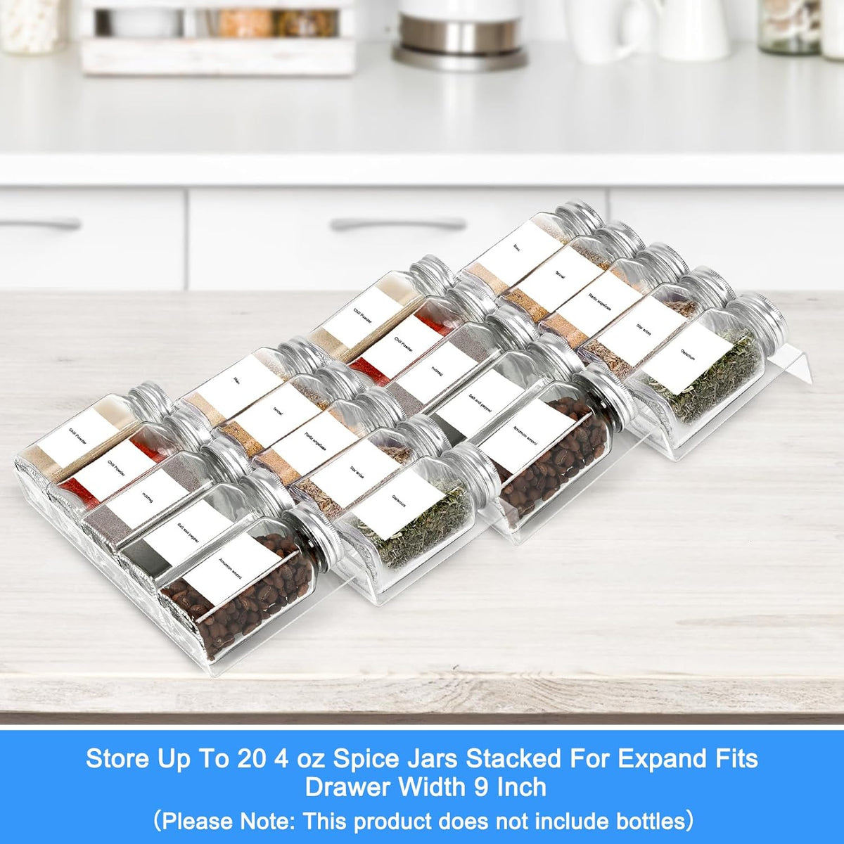 Acrylic Seasonings Spice Rack,Acrylic Spice Drawer Organizer,4 Tier,for Drawer/Countertop,Organize and Display Your Spices,and Seasonings(Jars not included)