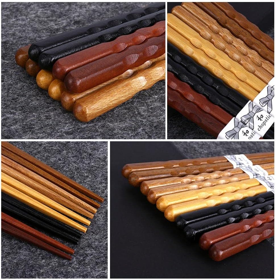 10-Pairs Set of Wooden Chopstick - Reusable Chopsticks and Minimalism Japanese Chopsticks Non-slip Design 8.8 Inch / 22.5 cm Gift Set