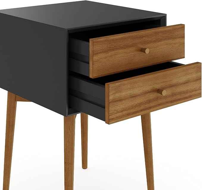 Nathan James Harper Modern Nightstand Side Accent or End Table with Storage Drawer, Set of 2, Black/Brown