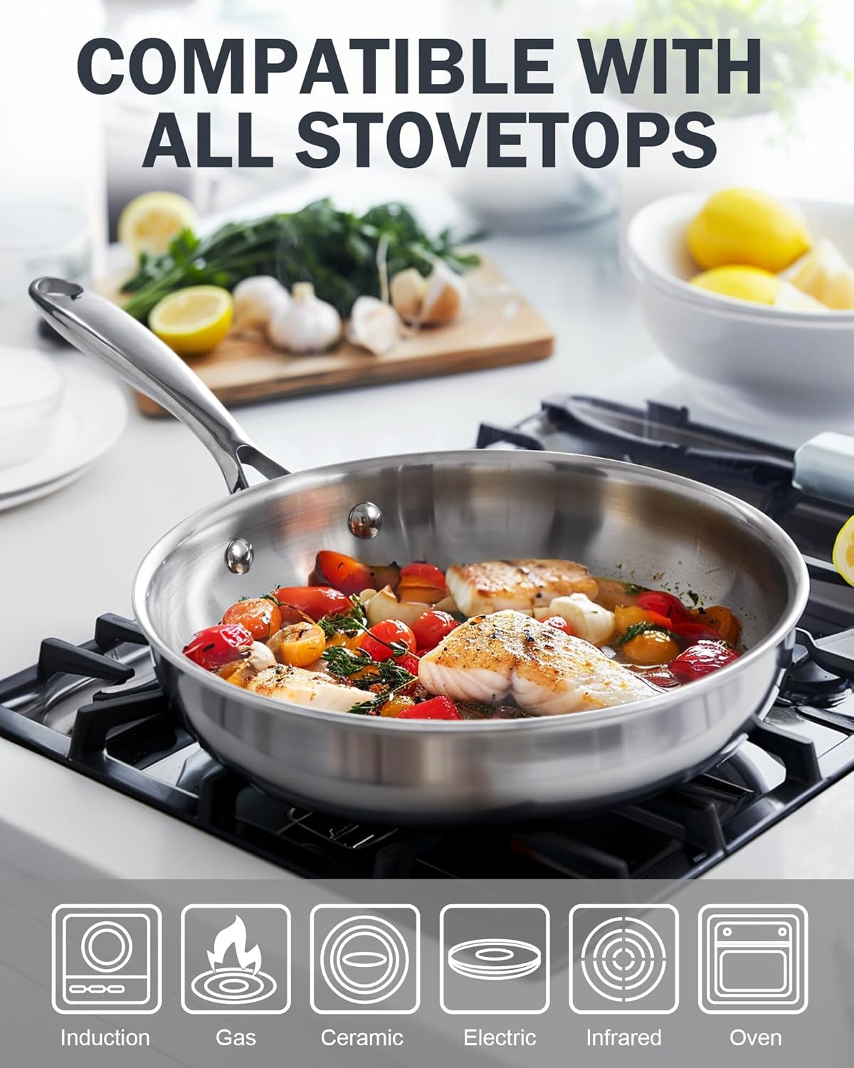 Cooks Standard Frying Pan Stainless Steel, 10-Inch Multi-Ply Clad wok Stir Fry Pan Kitchen Skillet, Silver