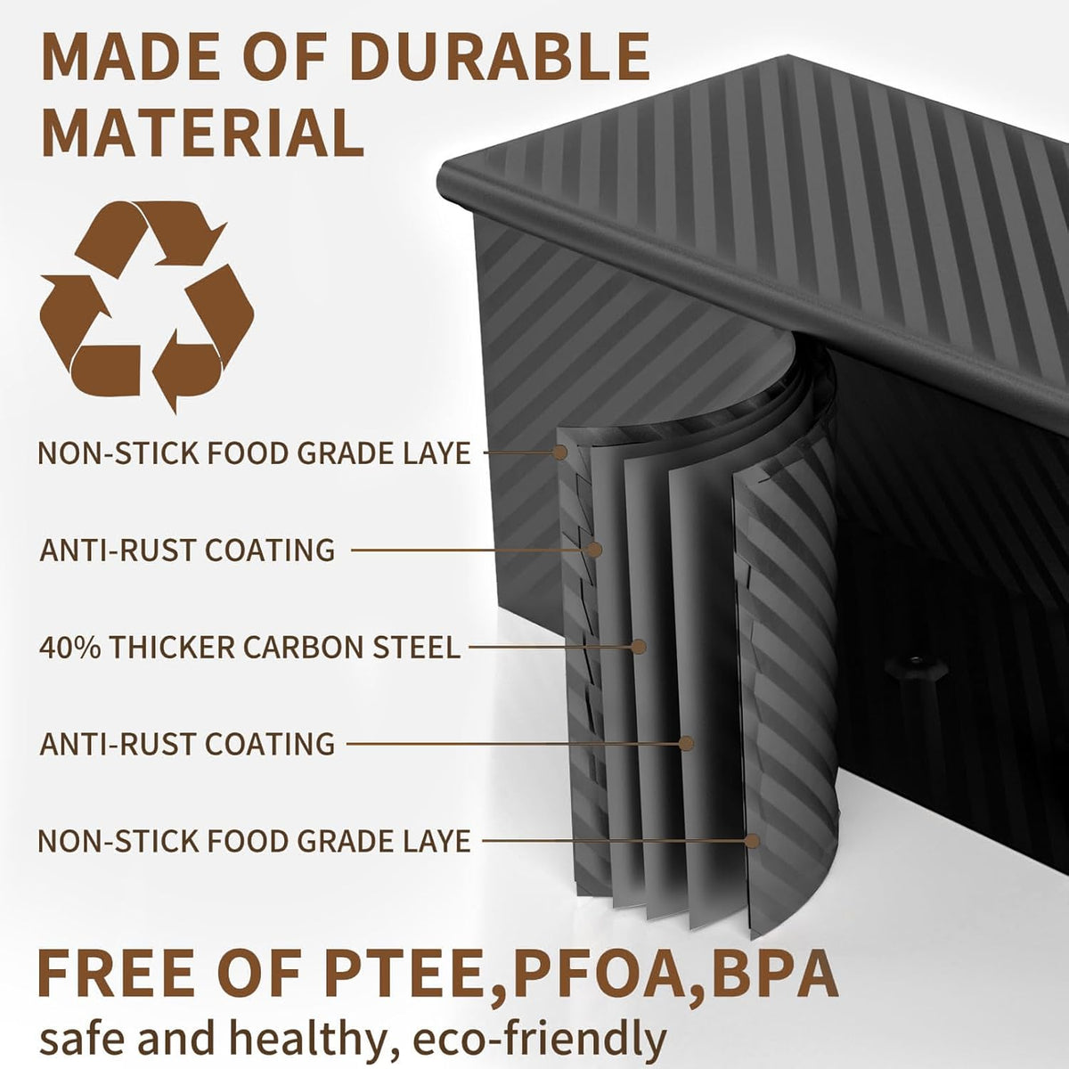 2 PCS Pullman Loaf Pan with Lid, 1.2Lb & 0.67 Lb Dough Capacity Non-Stick Bread Pans for Homemade Bread, Carbon Steel Bread Loaf Pans, Bakeware for Baking Sandwich and Toast, Black