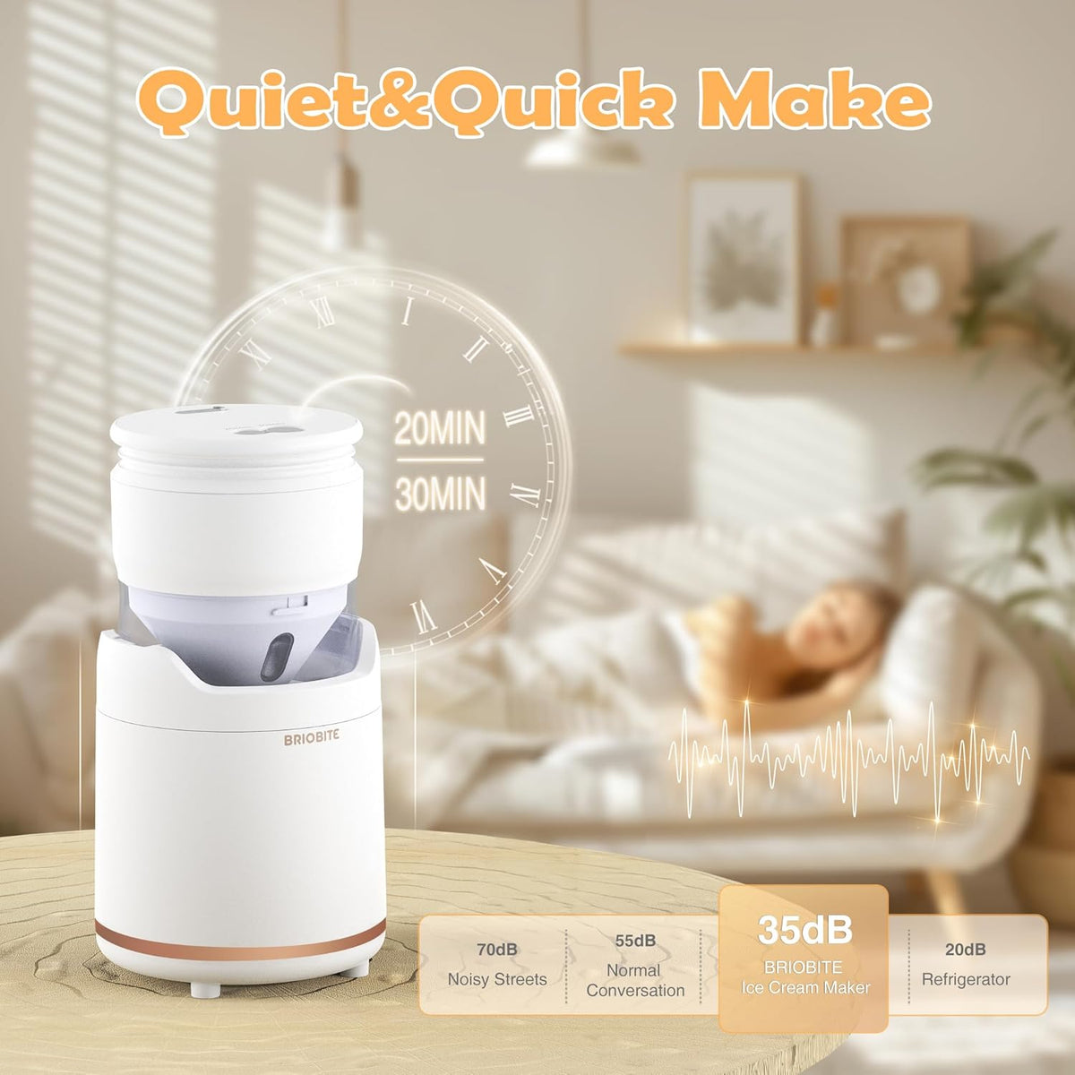 Ice Cream Maker Machine – Premium Mini Electric Maker Machine with Low-Noise Operation, Rechargeable,Perfect for Gelato, Sorbet & Frozen Yogurt, Easy to Clean,White