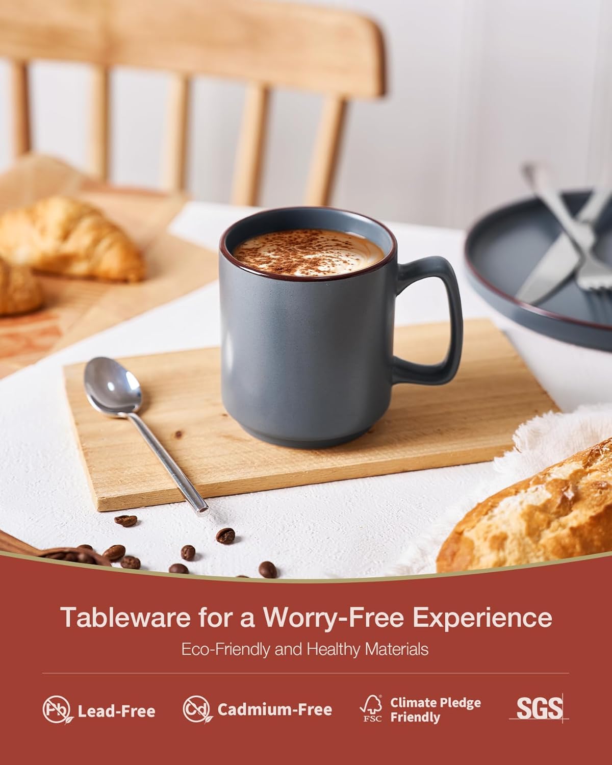 famiware Coffee Mugs Set of 6, Nebula 14oz Coffee Mugs, Ceramic Cup Set with Handle for Latte, Tea, Milk, Cappuccino, Cocoa, Charcoal
