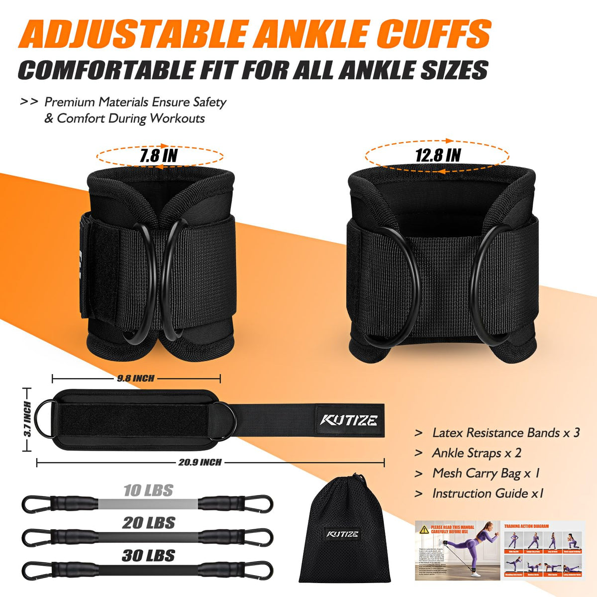 Ankle Resistance Bands for Legs, Booty Bands with Ankle Straps for Women