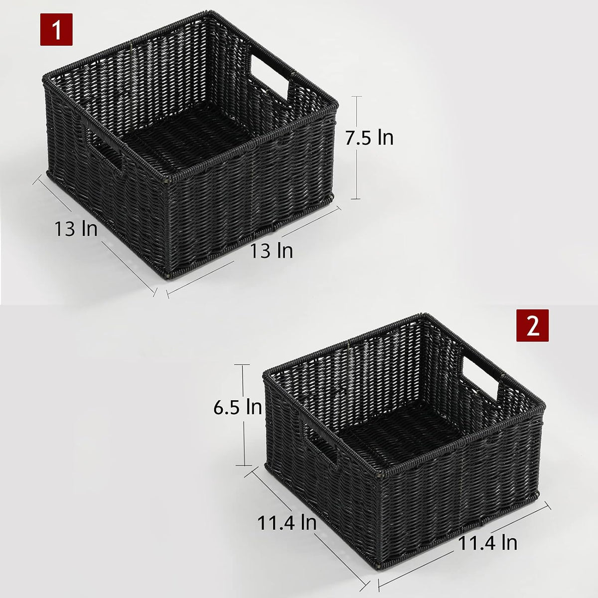 HOONEX Wicker Storage Baskets for Organizing, Decorative Woven Baskets for Storage with Carrying Handles, Set of 2, Black