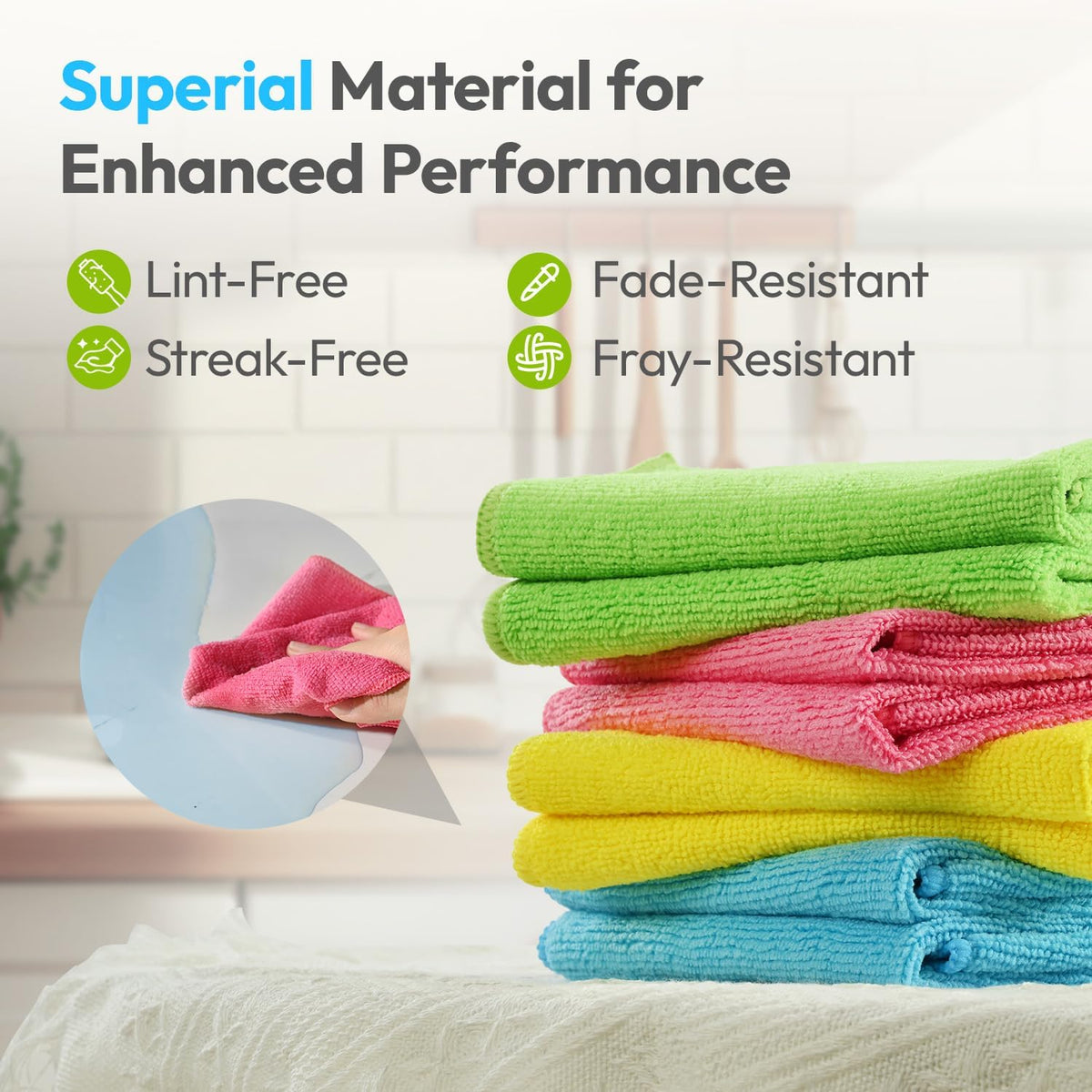 Microfiber Cleaning Cloths 12”x12”, 12Pack - Extra Thick Kitchen Towels - Streak-Free, Lint-Free, Fast Absorbent - Reusable Multi-Purpose Housekeeping Rags for Cars, Dishes, Floors, Tiles