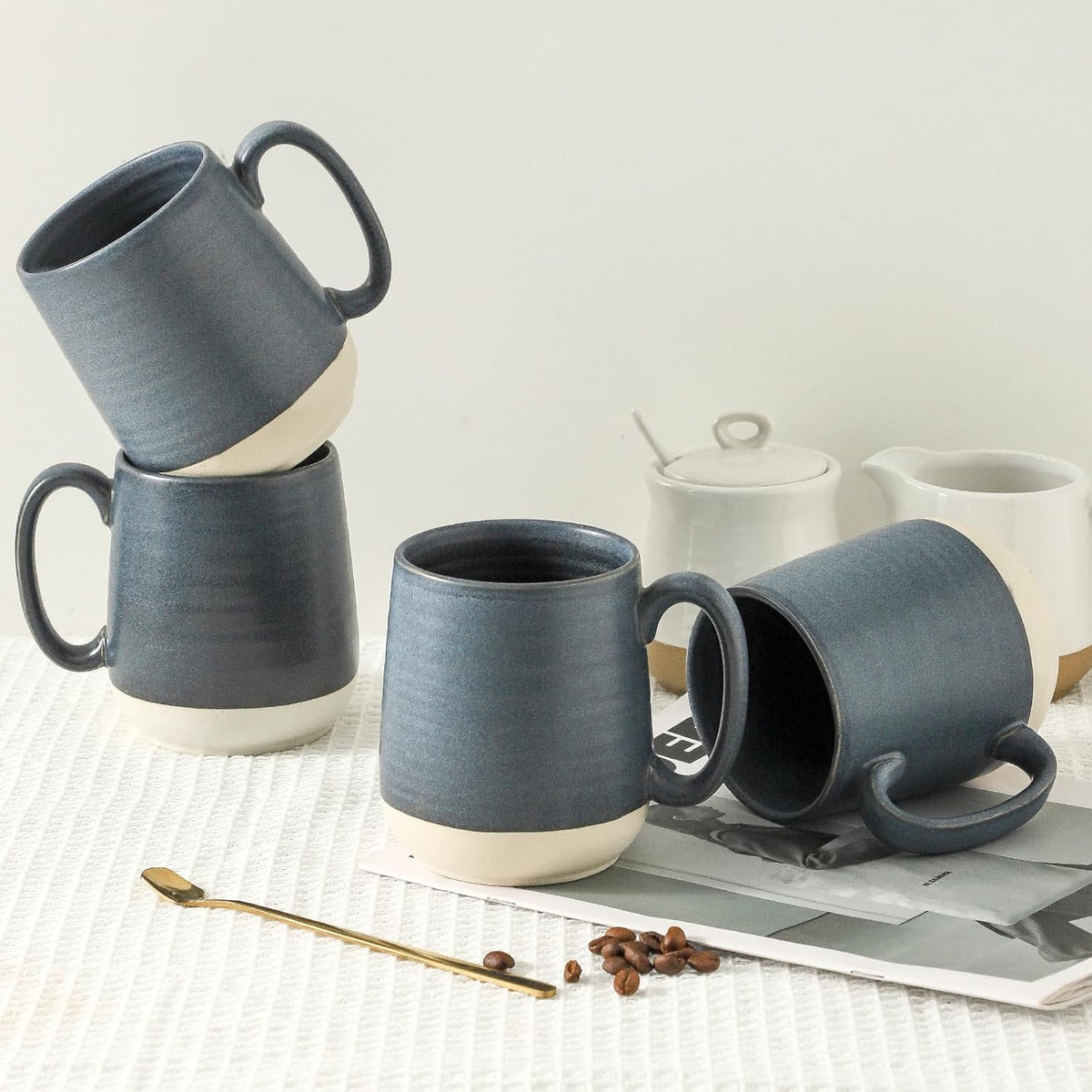 Hasense Coffee Cups Ceramic, Coffee Mugs with Handles Set of 4, 15 oz Tea Cups for Home and Office, Stylish Colorblocking Mugs for Coffee, Tea, Latte, Hot Chocolate, Christmas Cups Gift, Deep Blue
