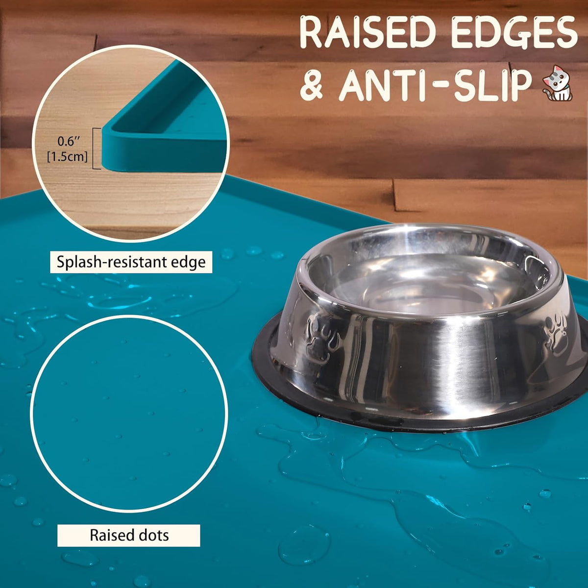 MateeyLife Silicone Cat & Dog Food Mat for Floors Waterproof, Anti-Slip Dog Bowl Mats for Food and Water, Pet Feeding Mats with Lip to Prevent Spills, Pet Placemat for Messy Drinkers to Protect Floors