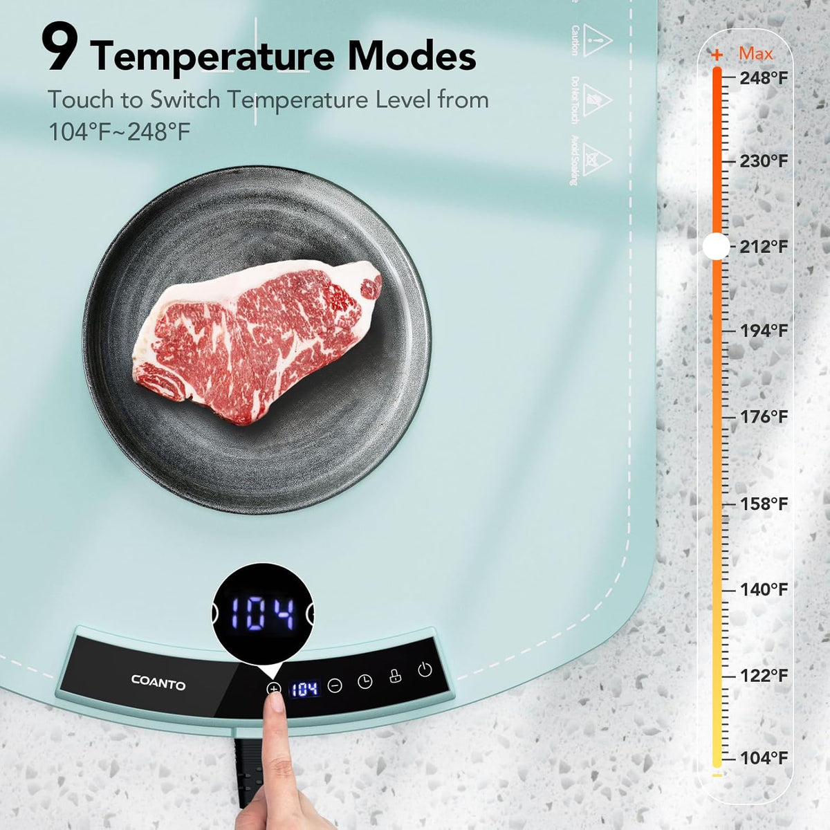 Food Warming Mat, Electric Warming Tray for Buffets & Parties, Silicone Heating Mat for Food with 9 Temperature Settings, Roll-Up Storage, 25.8"x15.6", Blue