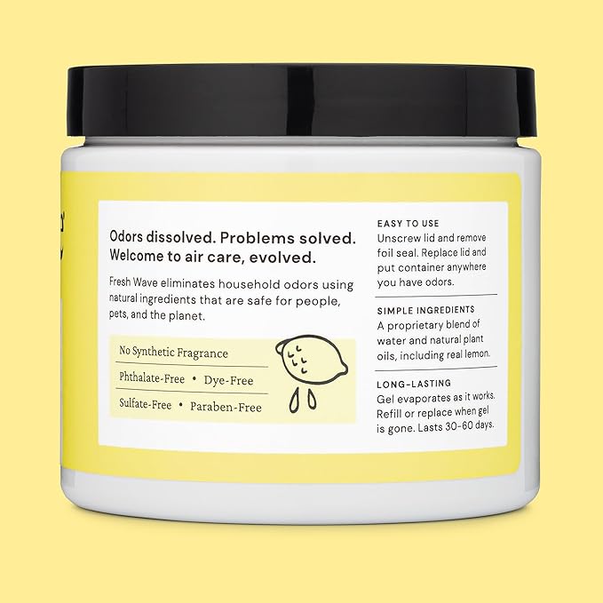 Fresh Wave Lemon Odor Removing Gel, 15 oz. | Odor Absorbers for Home | Safer Odor Relief | Natural Plant-Based Odor Eliminator | Every 15 oz. lasts 30-60 Days | For Cooking, Trash & Pets
