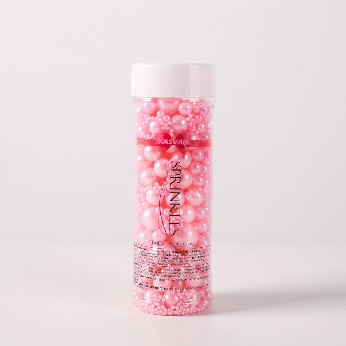 Kasvan Pink Pearl Sugar Sprinkles - Edible Candy Pearls 130g/4.58 Oz, Mix Size, Baking Cake Decorations, Ice Cream Toppings and Cookie Decorating, Wedding Party Chirstmas Supplies