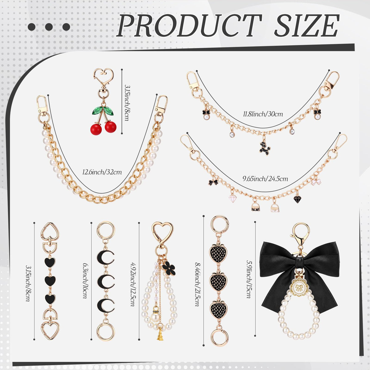 Sureio 9 Pcs Bag Extender Chain Purse Cute Keychain Black Strawberry