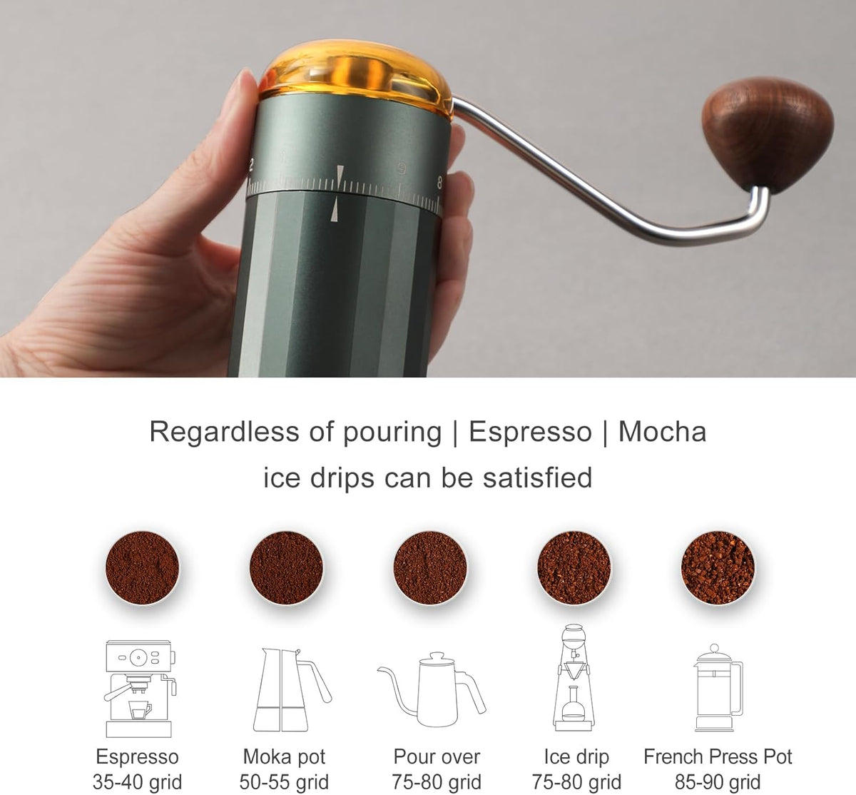 Manual Coffee Grinder, Z5 Hand Coffee Grinder with 25g Capacity External Adjustable Knob, Manual and Electric Dual Mode grinder, Espresso, Mocha, Pour-over, French Press Gray