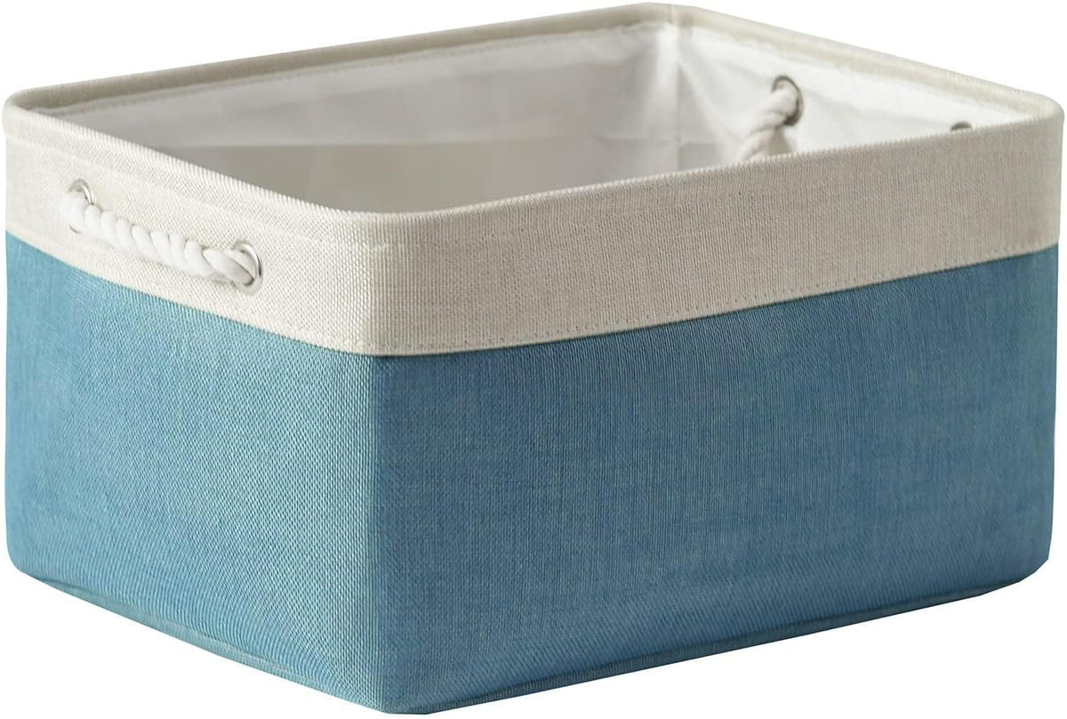 TheWarmHome Fabric Storage Bin with Handles,Storage Basket for Home Storage and Organization, Shelf Basket with Cover for Living Room Bedroom Closet（White & Green Large,15.7L*11.8W*8.3H