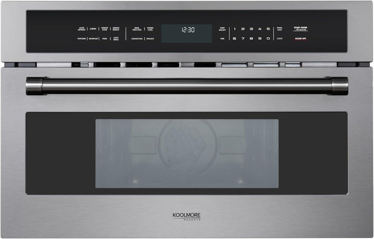 KoolMore Reserve 30 in. 1.6 cu. ft. Built-in Convection Microwave Oven with Air Fryer, 10 Power Levels, Sensor Cooking, Bake, Roast, Broil, Defrost, 1750 Watts, UL Certified in Black Stainless-Steel