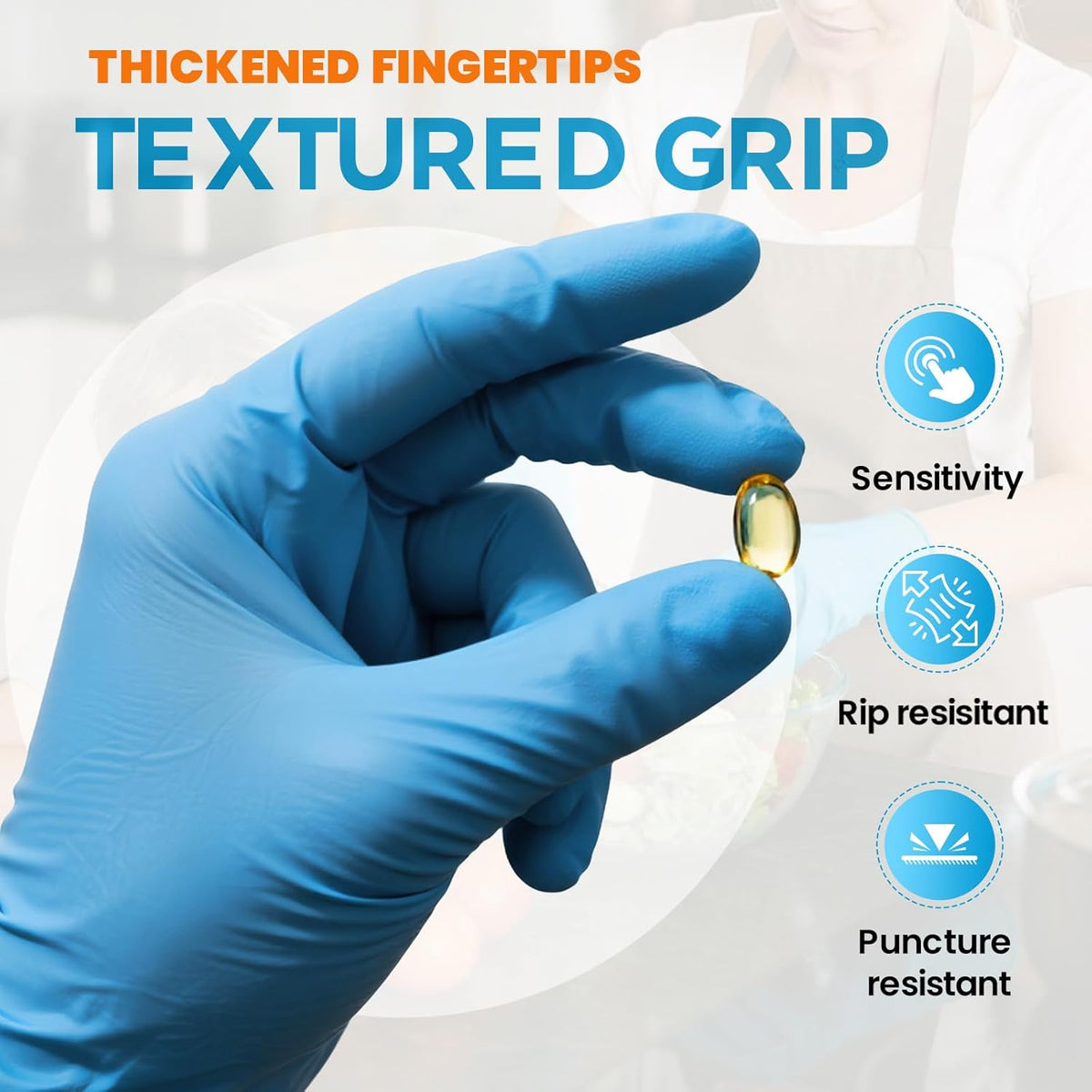 6 mil Disposable Nitrile Gloves, Heavy Duty Disposable Glove, Cooking Gloves, Latex Free, Powder Free (Blue of 100, Large)