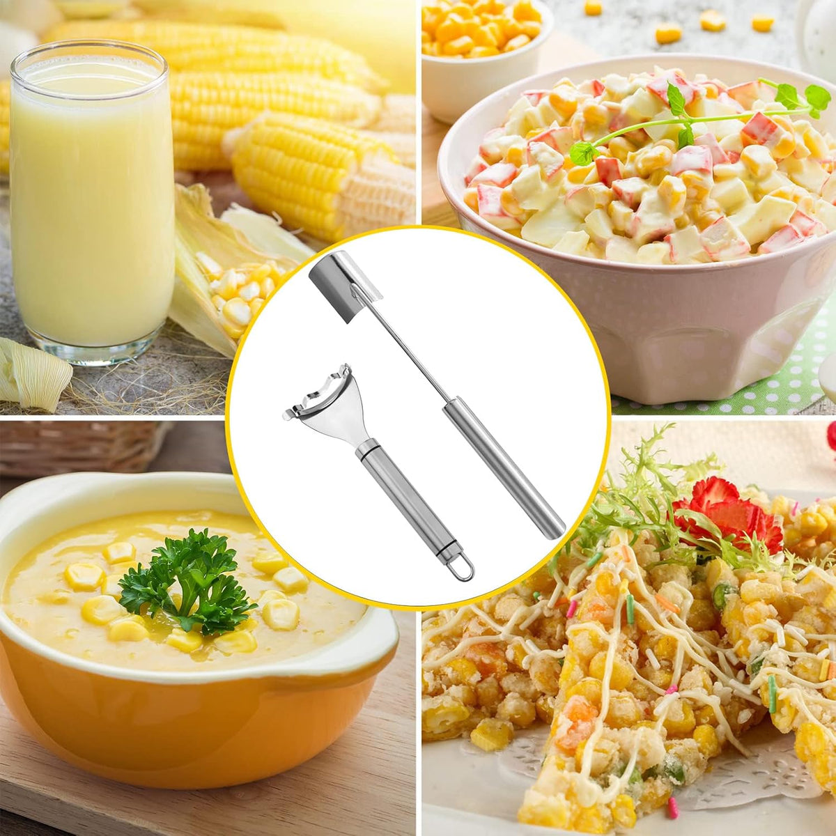 2 Pcs Corn Peeler Set with Long & Short Handle – Stainless Steel Corn Stripper Tools for Raw & Cooked Corn – Durable Kitchen Gadgets for Home, BBQ & Restaurant Use