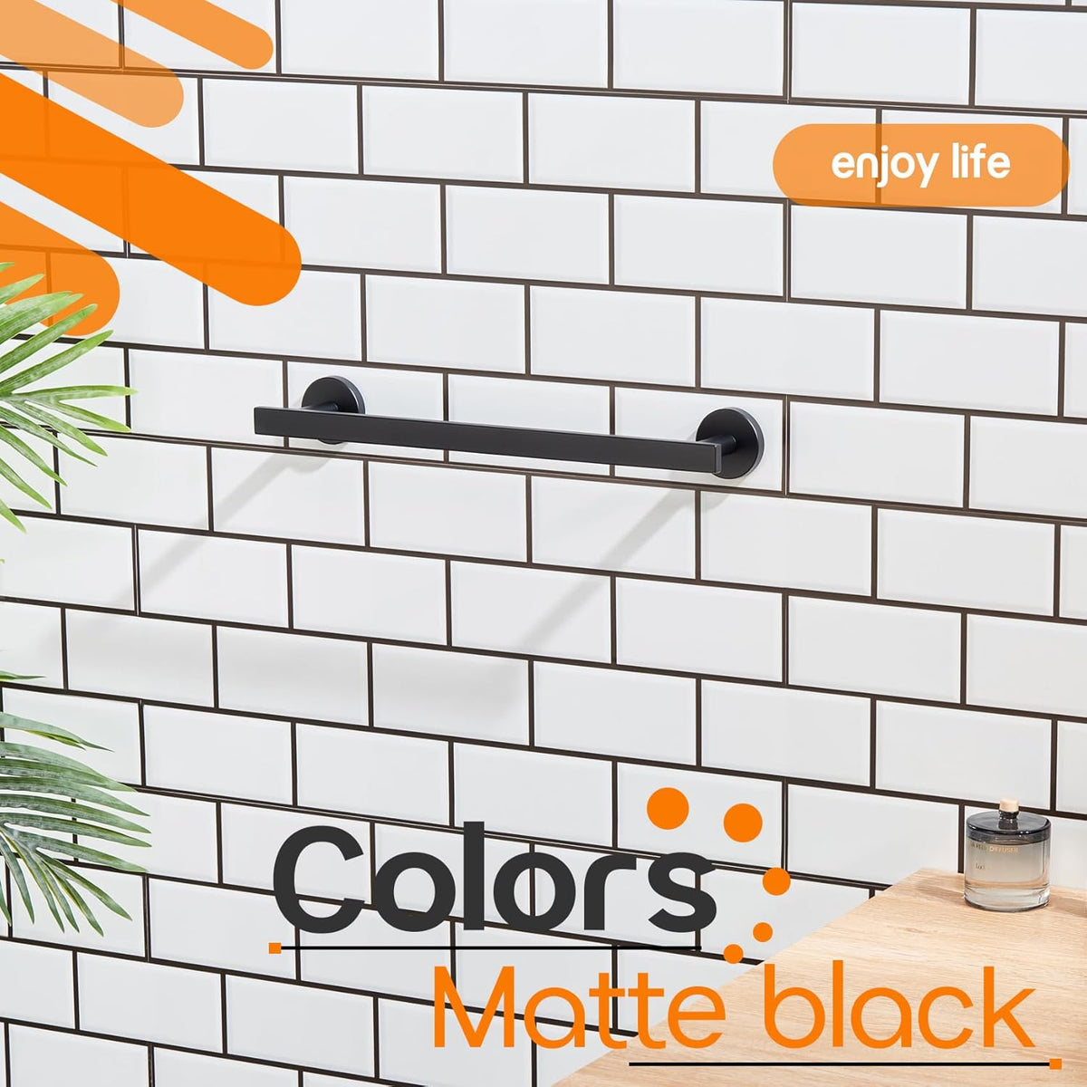 16 Inch Bathroom Towel Bar Bath Towel Rack Kitchen Towel Holder Towel Hanger Wall Mounted SUS304 Stainless Steel Matte Black AN4001MB-L16