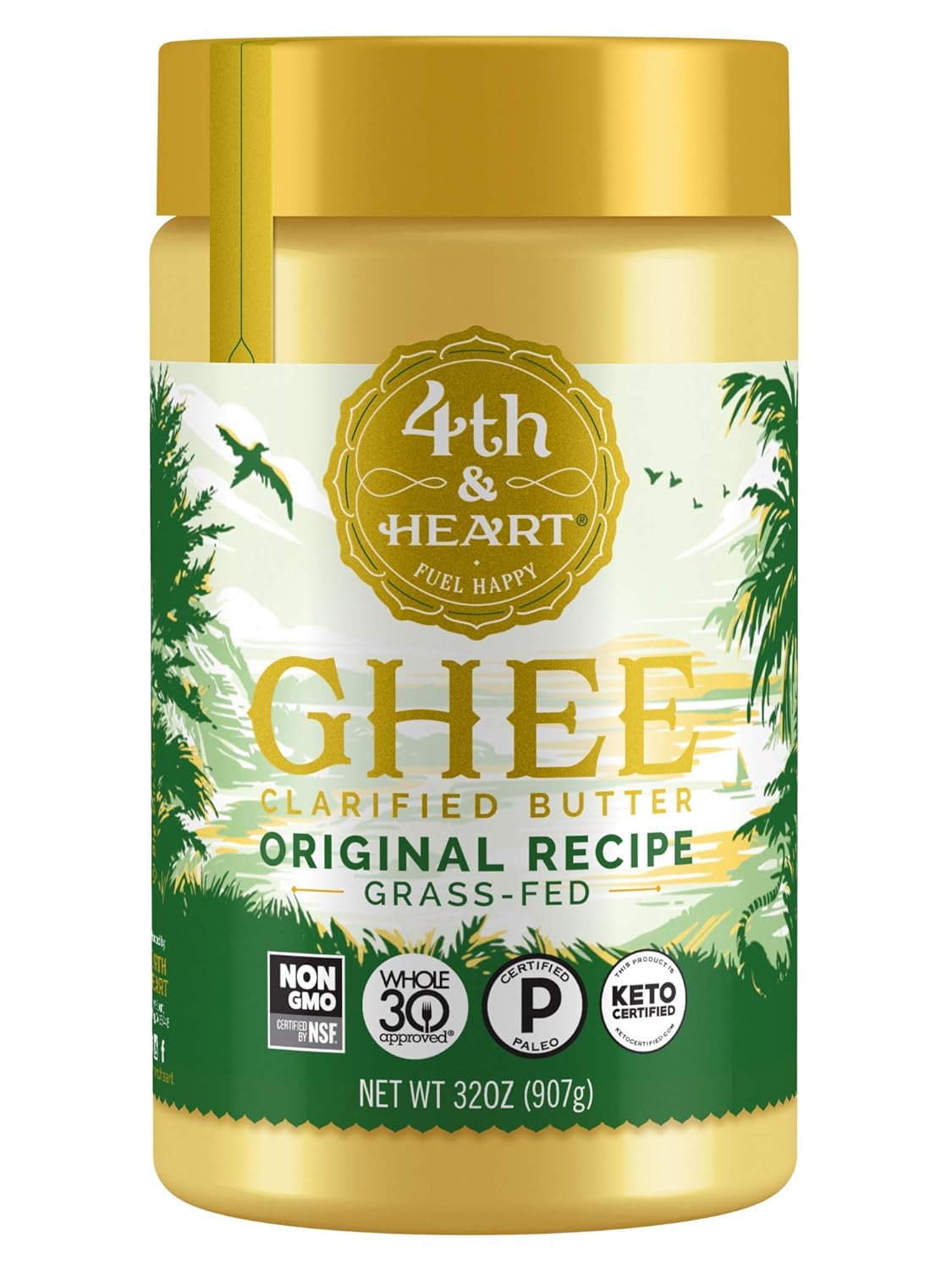 4th & Heart Original Grass-Fed Ghee, Clarified Butter, Keto, Pasture Raised, Lactose and Casein Free, Certified Paleo (32 Ounces)