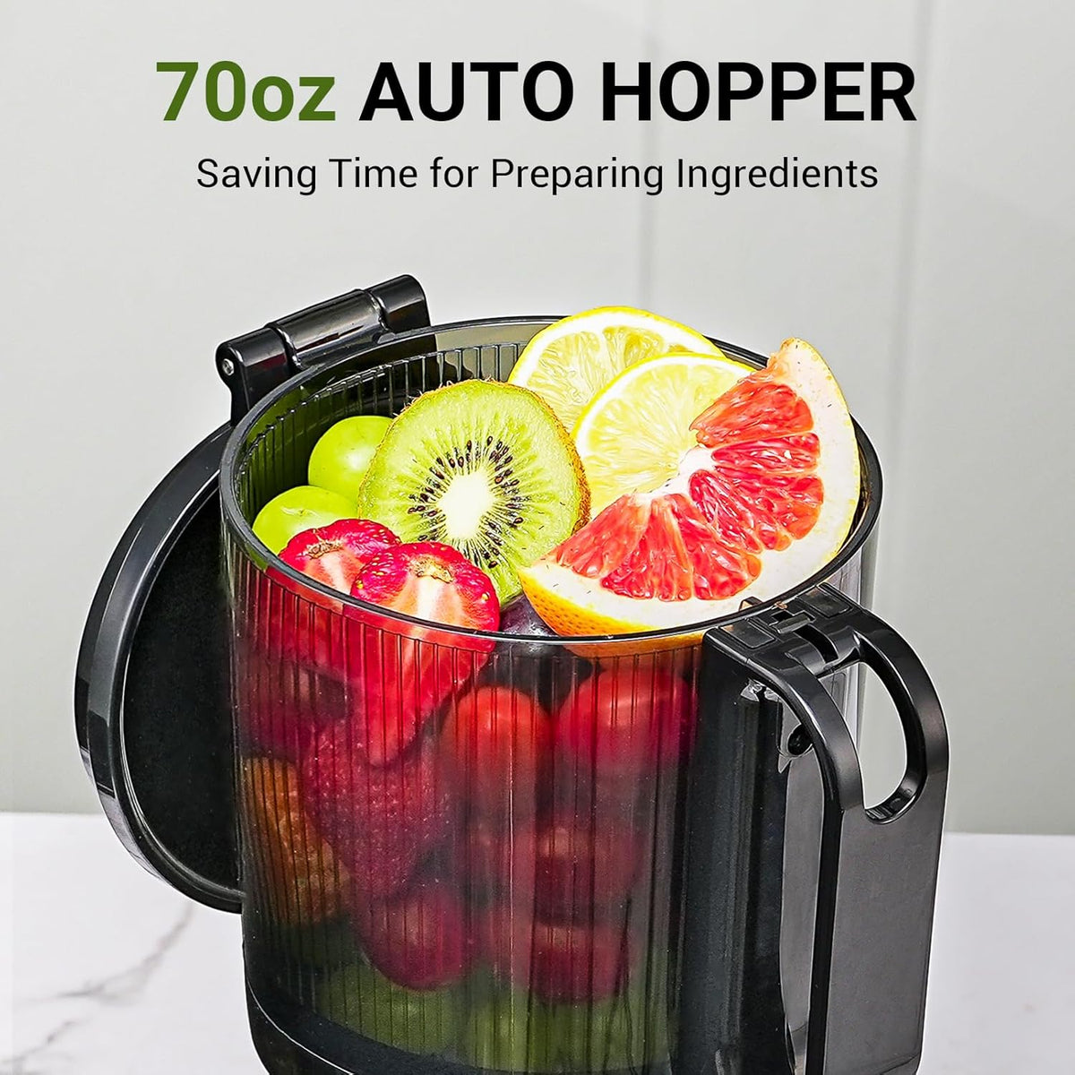AMZCHEF Juicer Machines, 5.8" Extra Self-Feeding Cold Press Juicer for Whole Vegetable & Fruit, Juice Extractor Machine with Large Auger & Triple Strainers, Easy to Clean, High Juice Yield, Green