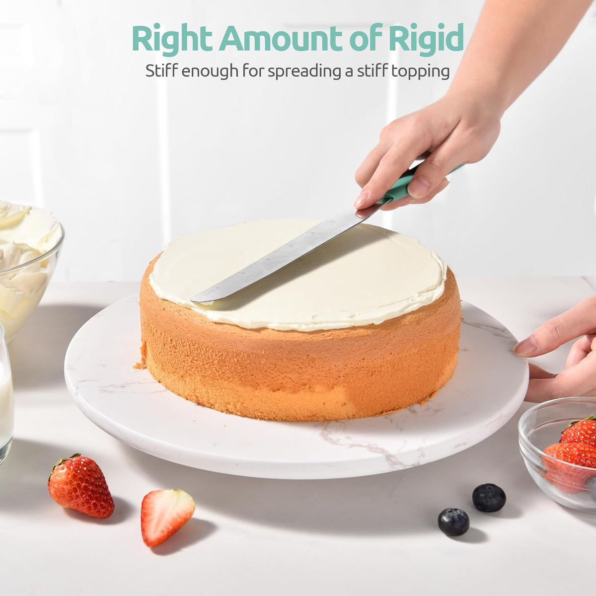 U-Taste 8in Cake Icing Spatula: Flexible Decorating Frosting Knife with Straight Thinner Stainless Steel Blade, Smooth Spreading Tools with Comfortable PP Handle for Cookie, Cream, Cupcake (Aqua Sky)