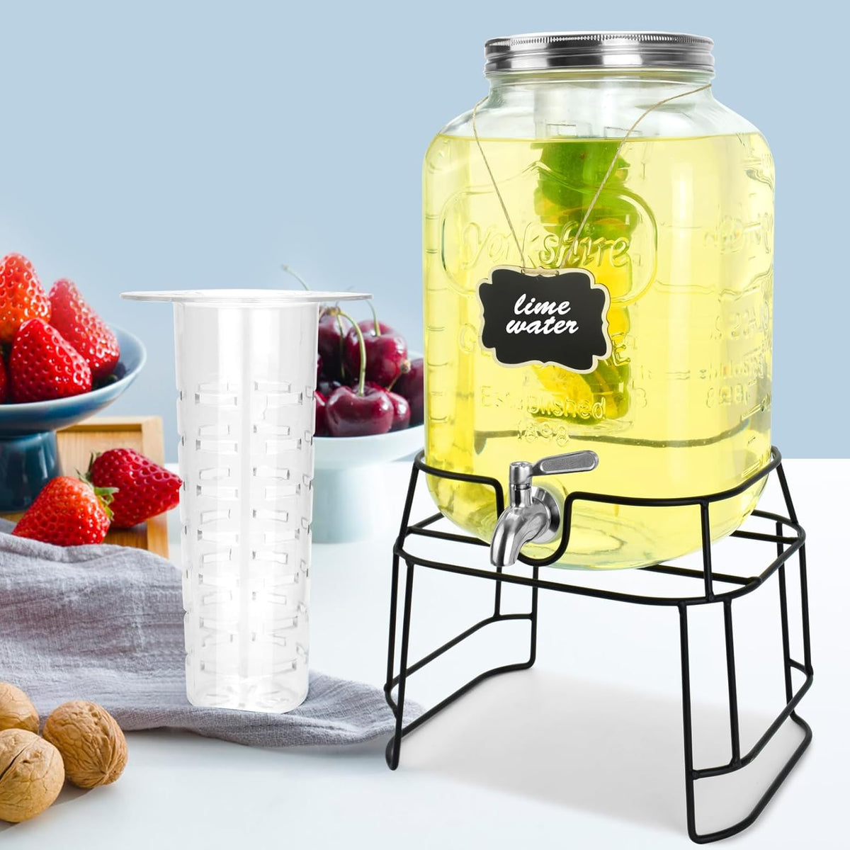 2 Gallon Glass Drink Dispensers For Parties,Beverage Dispensers With Stand And 100% Leakproof Stainless Steel Spigot.Glass Water Jug Dispenser,Lemonade Dispenser,Mason Jar.