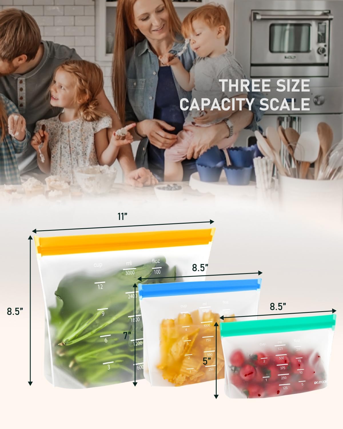 Dishwasher Safe Food Storage Bags Stand Up, 12Pack Reusable Gallon Freezer Bags, Reusable Bags Various Size, Reusable Sandwich Bags, Leakproof BPA Free Reusable Bags for Lunch, Snack(12Pack)