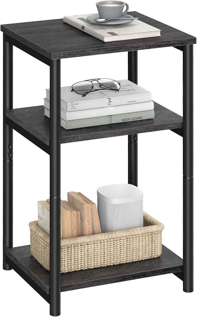VASAGLE Side Table, Small End Table, Tall Nightstand for Living Room, Bedroom, Office, Bathroom, Misty Gray and Classic Black ULET273B68