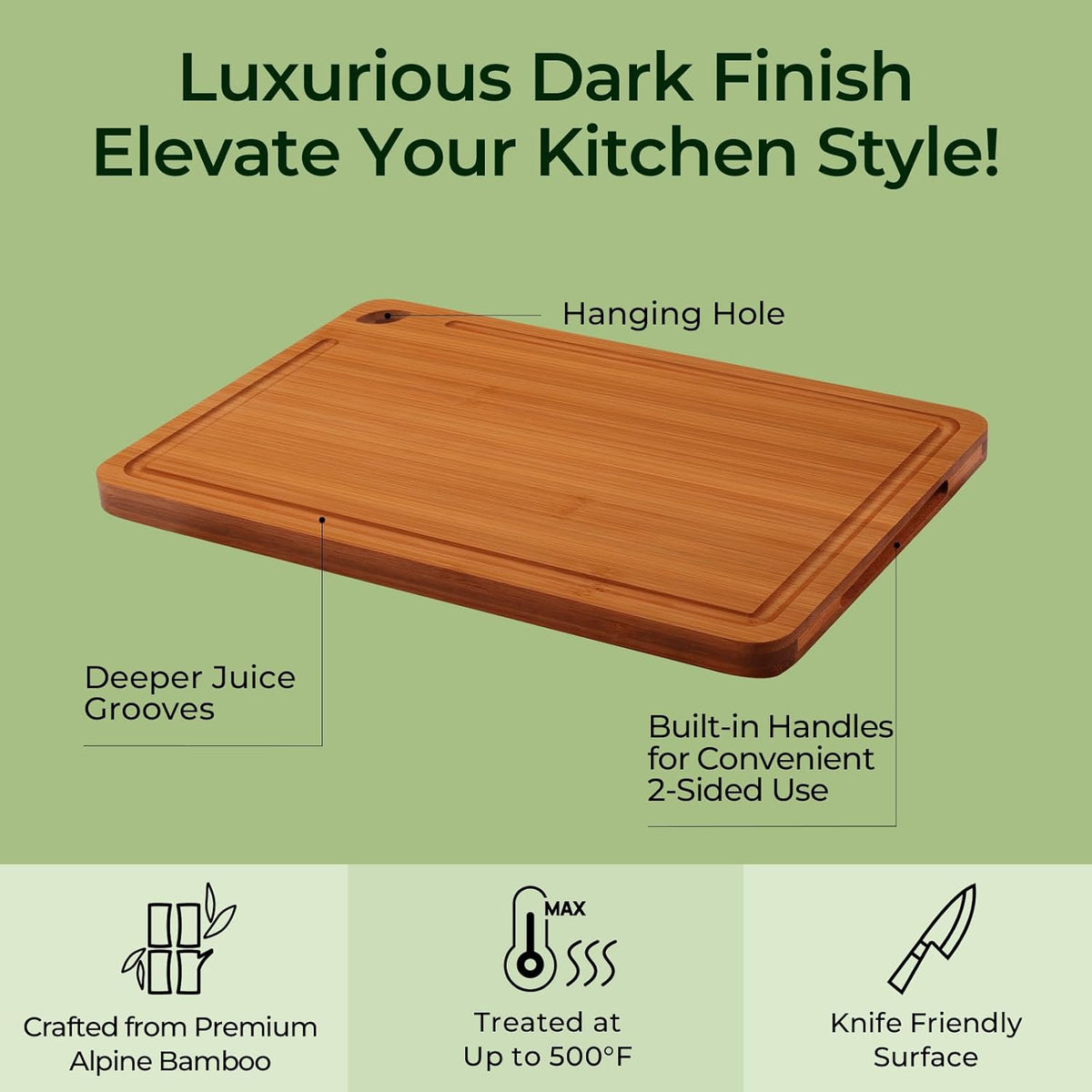 Wood Cutting Board, Carbonized Bamboo Cutting Boards Set With Smooth Surface & Easy Storage For Busy Kitchens, Ideal Charcuterie & Chopping, Durable, Knife-Friendly (4Pcs)