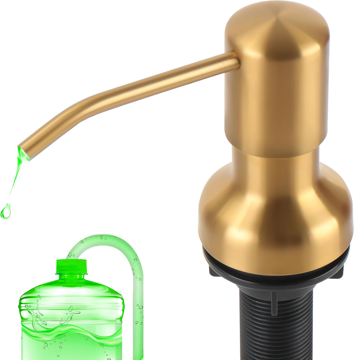 Soap Dispenser for Kitchen Sink, Sink Soap Dispenser with Longer Threaded Shaft Shank, 47" Extension Tube Connects Directly to Dish Soap Container, Wider Pump Head Base（Golden）