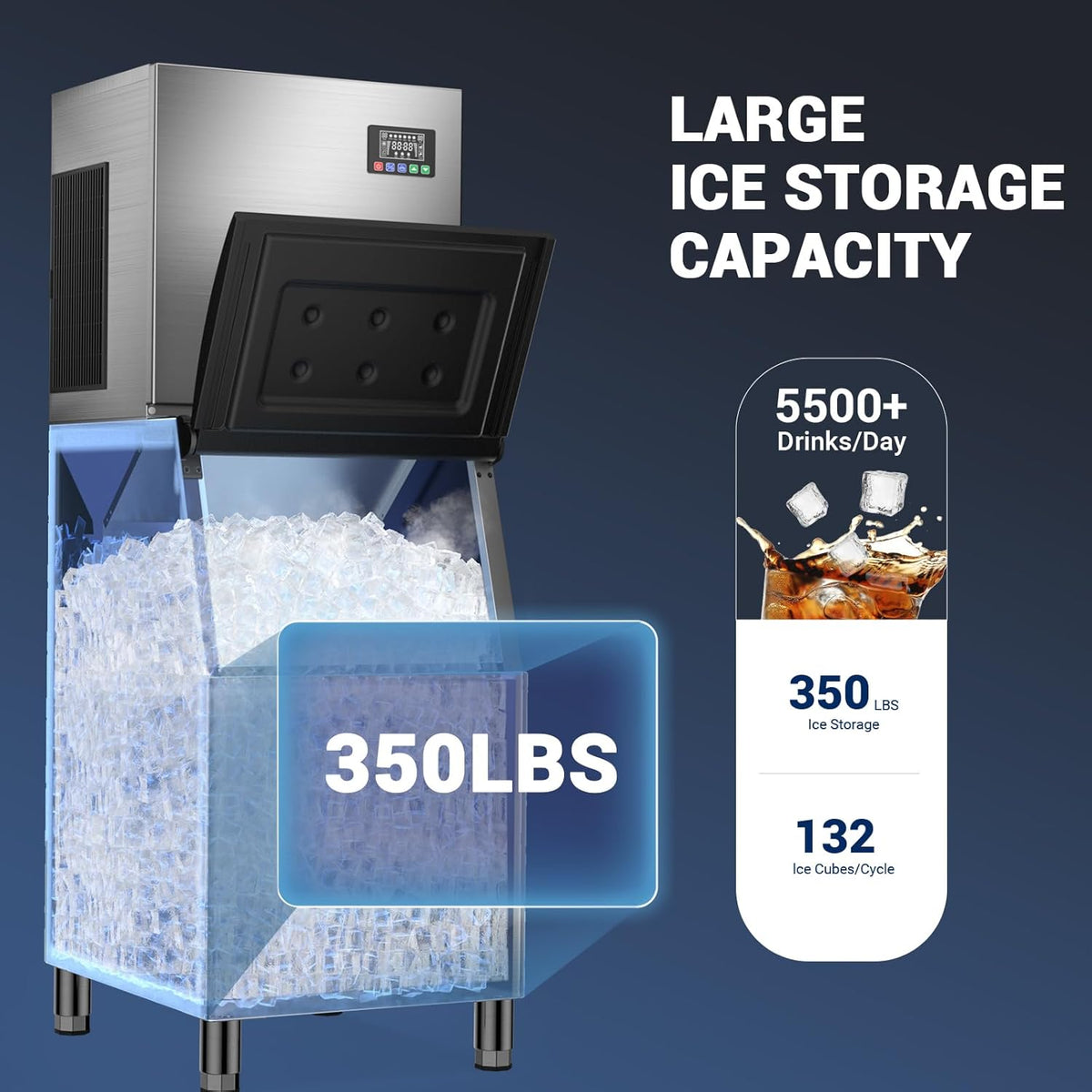 Commercial Ice Machine 500LBS/24H, 350LBS Storage, Ice Ready in 5-15min, Self-Cleaning Stainless Steel Industrial Ice Maker with Timer & Ice Thickness Control for bar Cafe Restaurant Business