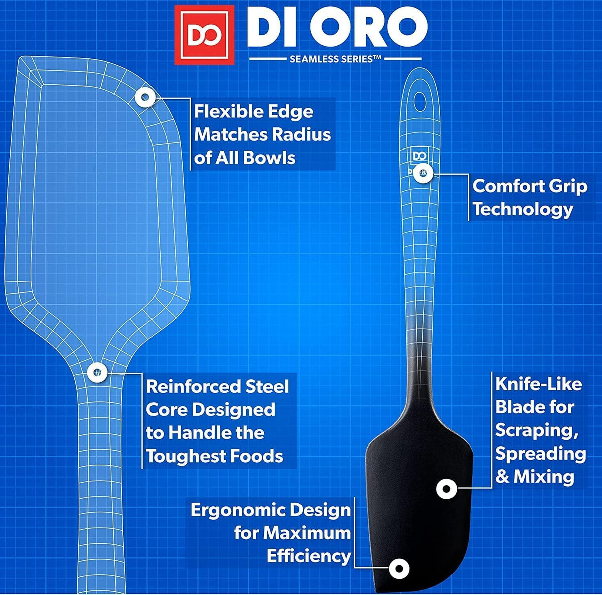DI ORO Silicone Spatula Set - Rubber Kitchen Spatulas for Baking, Cooking, & Mixing - 600°F Heat-Resistant & BPA Free Silicone Scraper Spatulas for Nonstick Cookware - Dishwasher Safe (4pc, Black)