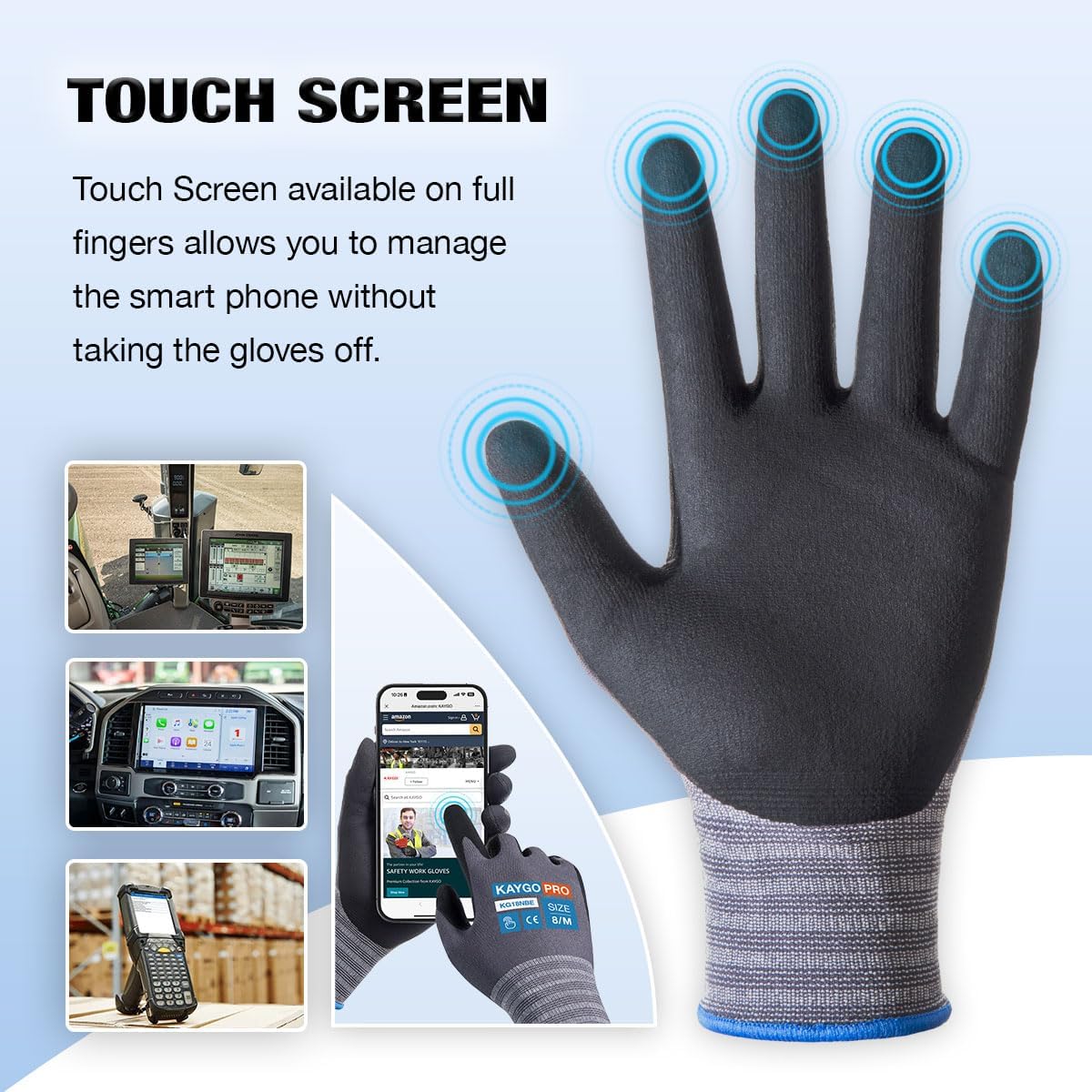 KAYGO Safety Work Gloves MicroFoam Nitrile Coated-12 Pairs KG18NB,Seamless Knit Nylon Glove with full fingers Touchscreen, Ideal for General Purpose,Automotive,Home Improvement, Black,XL