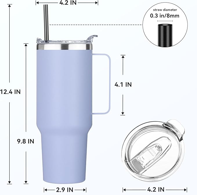 HASLE OUTFITTERS 40 oz Stainless Steel Tumbler with Handle, Vacuum Insulated Tumblers Bulk, Reusable Double Wall Travel Coffee Mug, Durable Powder Coated Water Bottle(Blue, 1)