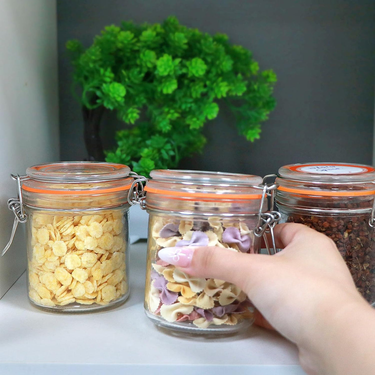 8 oz Small Airtight Glass Jars with Lids,Glass Food Storage Canisters with Lids, Mini Airtight Storage Container for Kitchen Canning, Spice, Honey, Nuts, Snacks, Flour, Set of 6