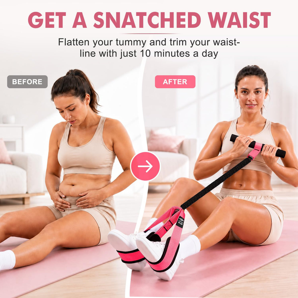 Pedal Resistance Band with Handle for Women, Home Gym Exercise Equipment