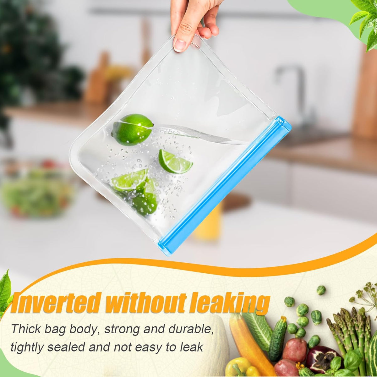10 Pack Reusable Silicone Food Storage Bags, Leakproof Dishwasher Safe Reusable Freezer Bags for Food Containers, Lunch Bags for Sandwich, Snack, Marinate Meat, Salad Fruit