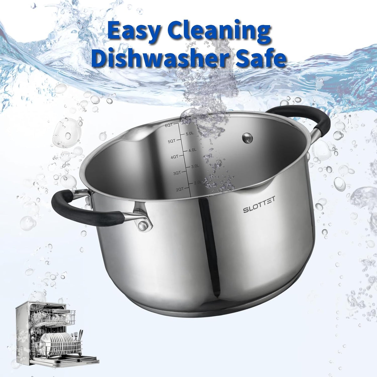 6 Quart Stainless Steel Stock Pot with Strainer Glass Lid,6 Qt Soup Pot Multipurpose Stockpot with Pour Spout,Stay-cool silicone Handle.