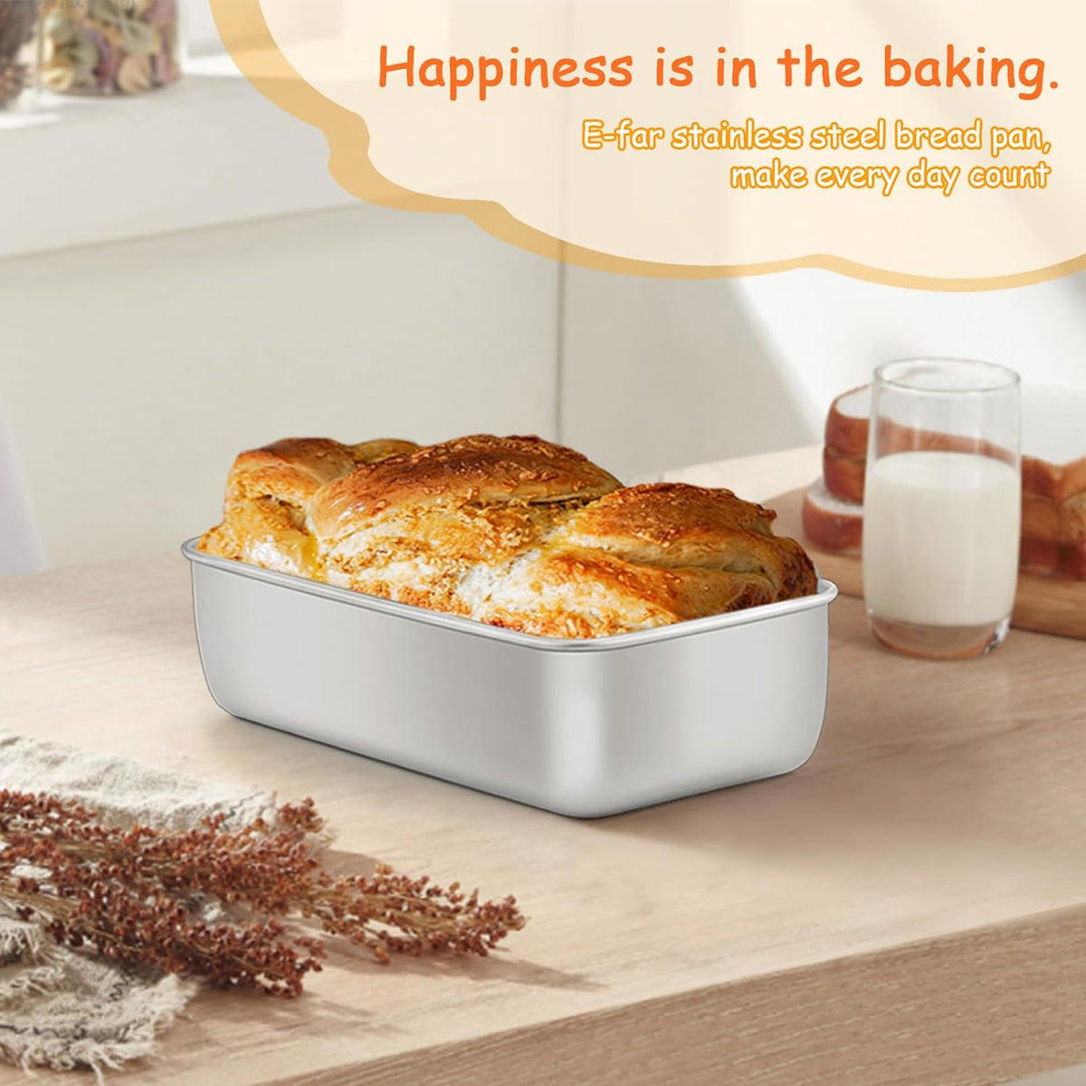 E-far Loaf Bread Pan Set of 10, 9x5 Stainless Steel Loaf Pan, Metal Rectangle Bakeware for Baking Homemade Bread Banana Cake Meatloaf, Non-Toxic & Rust Free, Easy Release & Dishwasher Safe