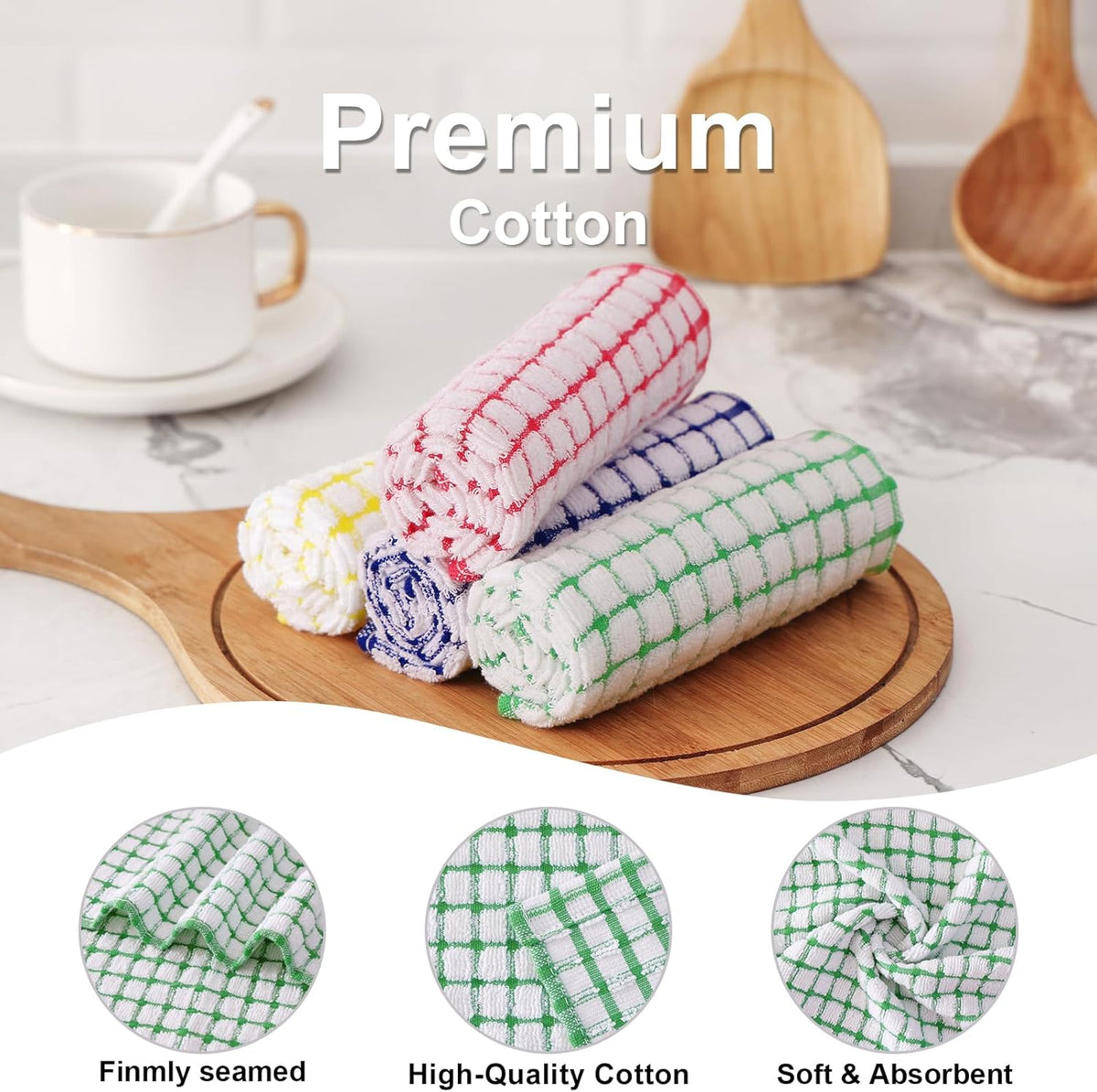 Kitinjoy Cotton 12 Pack Kitchen Towels and Dishcloths Sets, 16 x 25 Inch & 12 X 12 Inch Dish Towels Bulk, Super Soft and Absorbent Hand Towels for Kitchen Drying, Green