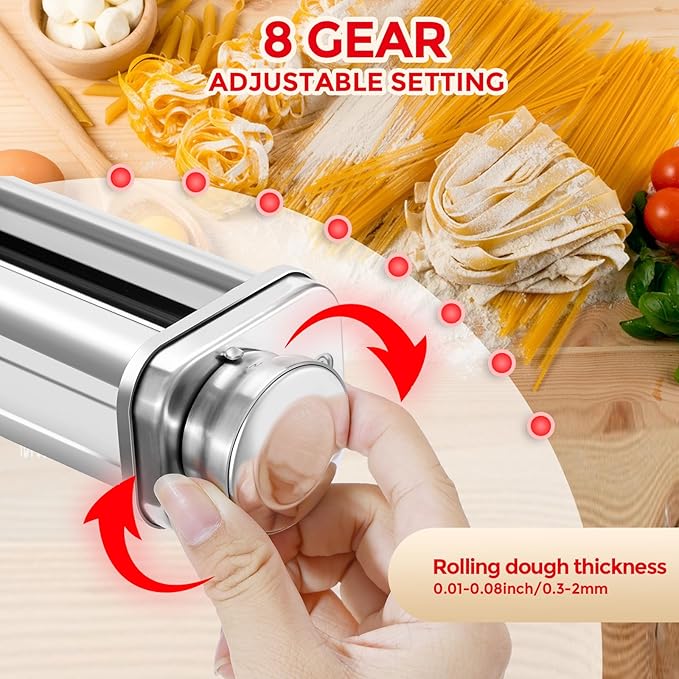 Pasta Roller for Kitchenaid Stand Mixer, Pasta Maker for Kitchenaid Mixer Attachments, Stainless Steel Pasta Attachment for Kitchenaid Stand Mixer, 8 Gears Adjustable by Gomen