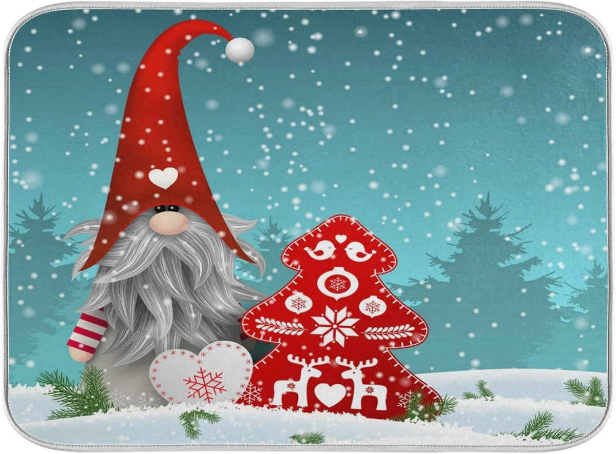 Super Absorbent Dish Drying Mat, Microfiber Fast-Drying Dish Mat, 24" x 18", Kitchen Dish Drying Pad, Watercolor Cute Christmas Gnome…